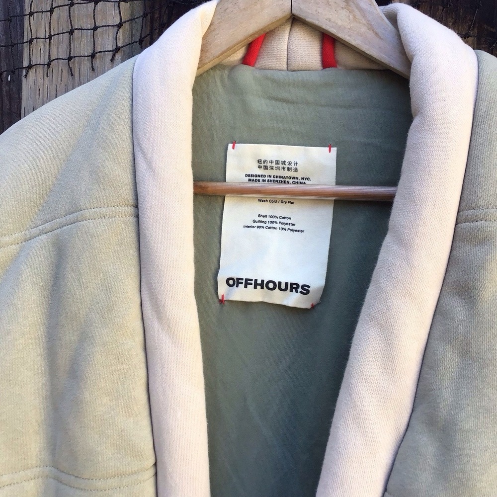 OFFHOURS Homecoat Quilted Robe Coat Sage Green Cream Orange Belt One Size - Picture 3 of 6